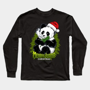 MerryJuana Christmas Cannabis weed panda Long Sleeve T-Shirt